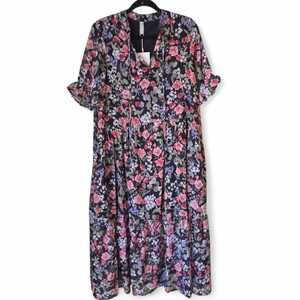 NWT Noracora Floral Midi Dress Size M Puff Sleeve V Neck Cottagecore Modest